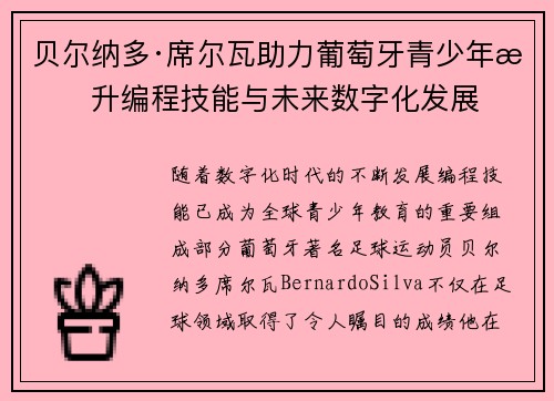 贝尔纳多·席尔瓦助力葡萄牙青少年提升编程技能与未来数字化发展